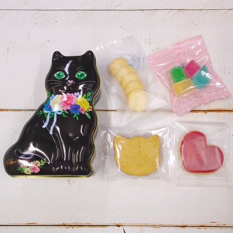 黒猫シャノのお菓子缶　焼き菓子セット　クッキー　琥珀糖　こどもの日　母の日