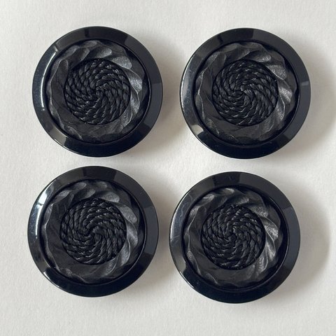 レトロ 円形 丸型 ボタン ブラック 異素材 28mm 4個セット ei-026
