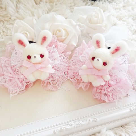 うさ🐰レースリボンツインヘアゴム💝🐰リボン୨୧キッズ୨୧プレゼントにも💛  Bouquet&baby