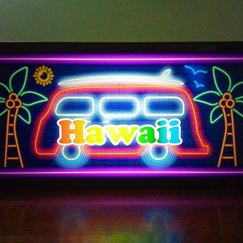 ハワイ ワーゲンバス ヤシの木 HAWAII BUS 看板 置物 雑貨★LED2wayライトBOX