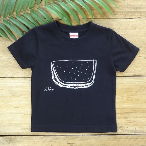 モノクロすいかベビー＆キッズＴシャツ Black 80 90 100 110 120 130 140