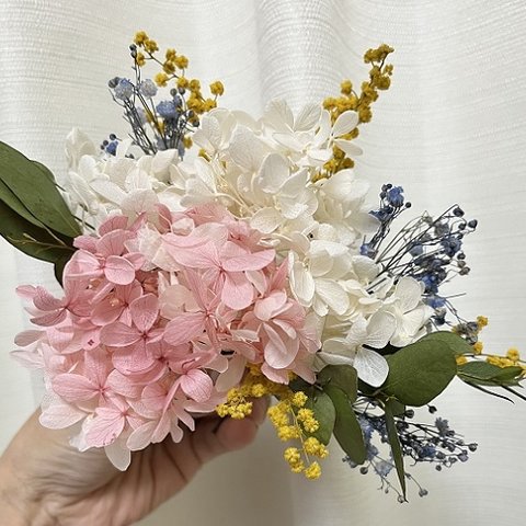 成人式＊七五三＊ミモザとPink紫陽花のヘッドパーツ（髪飾り）和装　洋装に