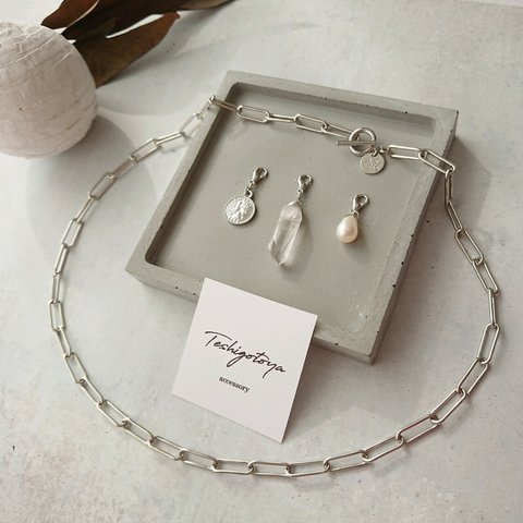 3charm oval chain necklace 《silver》