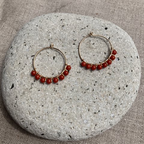 Red Coral Hoop Earring – レッドコーラル#02 -