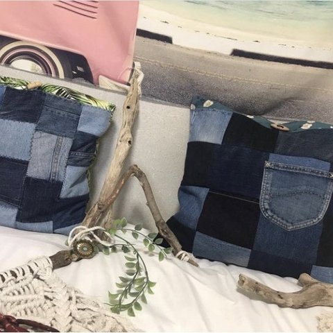 オーダー予約denim⭐︎パッチワーククッションカバープレゼント用新築祝い