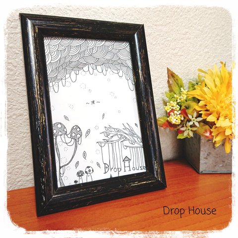 【Drop House】～波～/手描きポストカード(白)