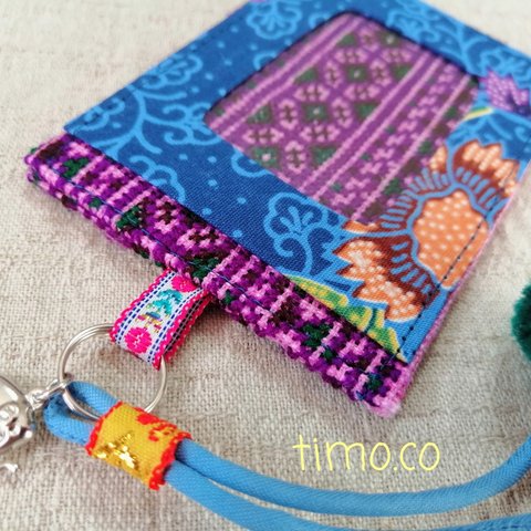 Sold Out / モン族刺繍＆Batikのカード/定期券ホルダー♫ * 6　purple/blue