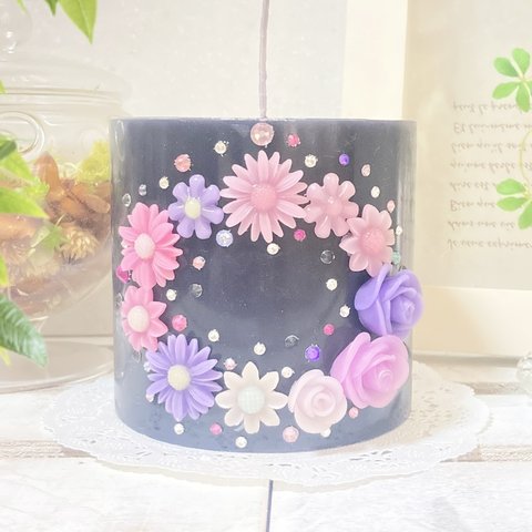 Φ10.3cm×H10cm スワロフスキーキャンドル (黒) № 000605 /Swarovski Candle