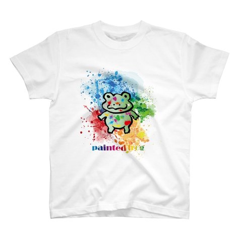 イラストTシャツ前面「painted frog」 / Printstar 綿100%　5.6オンスヘビーウェイトTシャツ（001ホワイト）