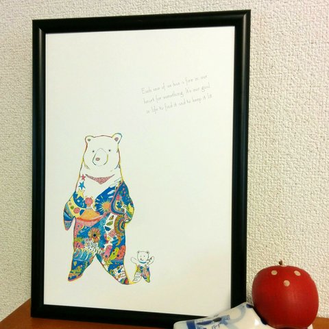 ⑪Polar Bear　クマさんの散歩　アートイラスト ポスター　A4/B4