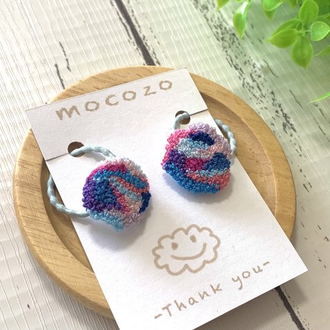 カラフル もこもこ刺繍のヘアゴム③