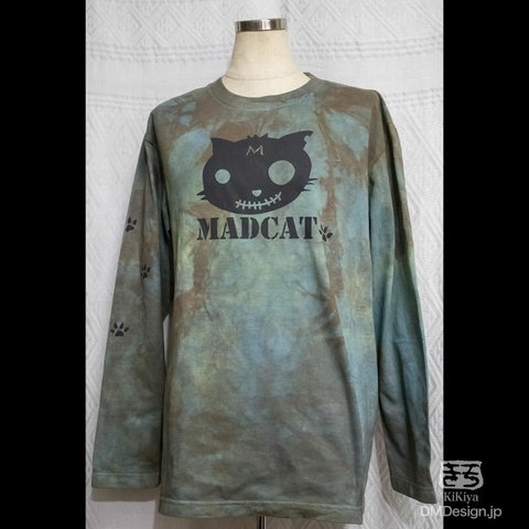 (M)手染め一点もの「カモフラ猫」長袖Tシャツ（1-325）
