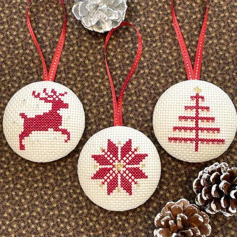 （3個セット）クリスマスオーナメント　クリスマス飾り　刺繍オーナメント