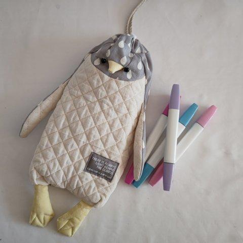 しずくペンギンちゃんの巾着袋/グレー/ペンケース/