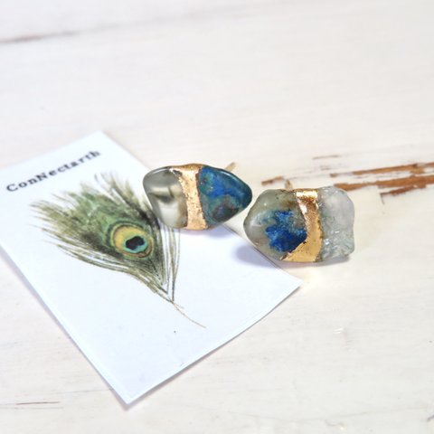 Earth◆地球のいろ／Chrysocolla×Prehnite×Green fantome quartz＊金継ぎピアス／L size 