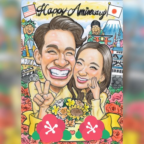 似顔絵オーダー♫  家族や大切な方へ記念日プレゼント♡ 還暦　古希　喜寿祝い　結婚式　ウェルカムボード　誕生日　出産祝いなどありがとうの気持ちを込めて💕✨