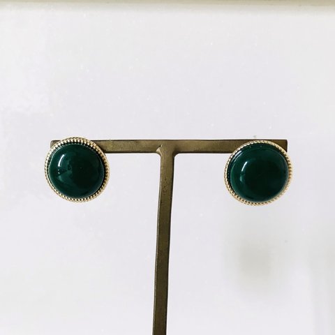 Dark Green Gold Stud 15mm Earrings