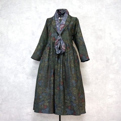 着物リメイクギャザーワンピース & スヌード 〜四季で心地良い上質大島紬素材〜kimono remake gather onepiece & snoodよかびより