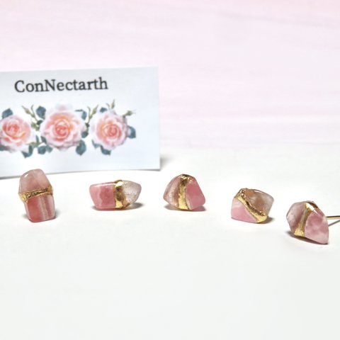 薔薇のひかり＊Inca Rose×Deep Rose quartz＊金継ぎピアス／S size 