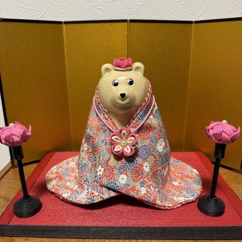 しろくま貯金箱  (19) ひな祭り　お着物&つまみ細工ネックレス&花冠　のセット