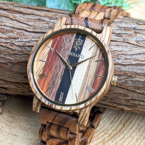 【木製腕時計】Reise Mix Wood × Zebrawood 5種類の木 木の時計 ウッド【40mm】