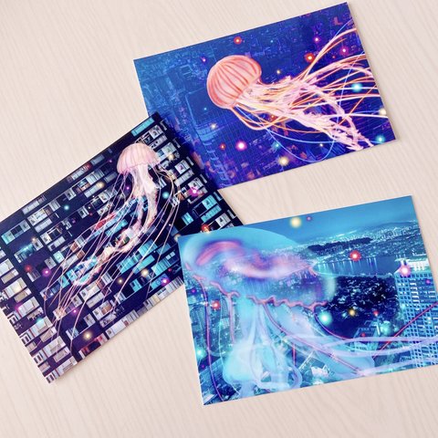 クラゲのポストカード3枚セット～夜景セット～
