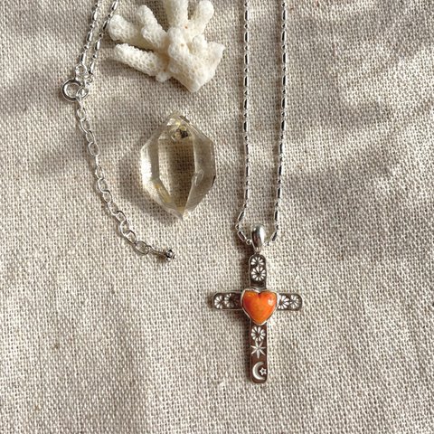  《silver925》 heart orange shell ✼ cross necklace ❃