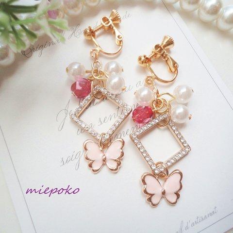 春ふわり♡蝶々♡Pink♡イヤリングorピアス