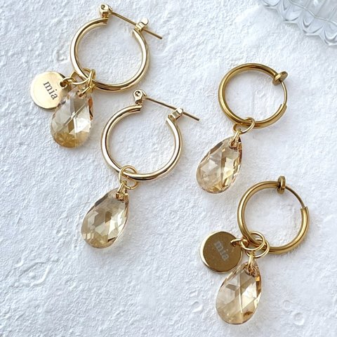 クリスタルフープピアス・イヤリング  〜Gold〜