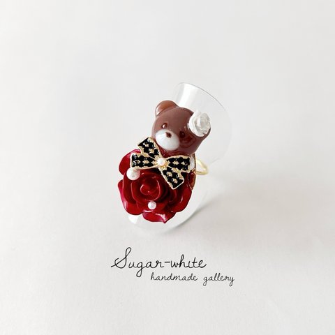 🤎 Sugar's  chocolaterie series ✵ 薔薇を纏うエレガントなチョコくまさんの首飾り  ネックレス ペンダント