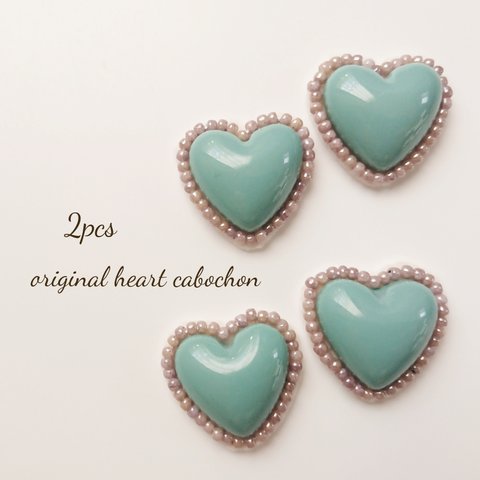 2pcs ＊original heart cabochon ビーズ刺繍カボション★210