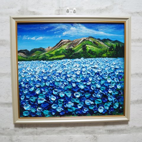 油絵 油彩 油彩画 絵 絵画 【Nemophila field】