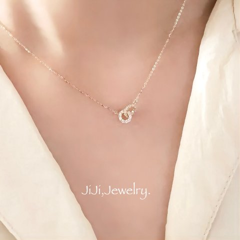 double circle ジルコニア シンプル ネックレス ゴールド カラー silver925 高品質