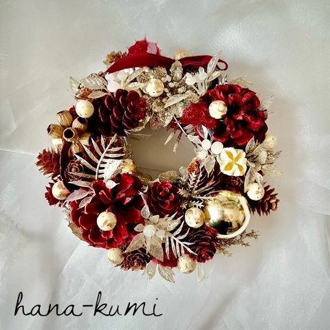 再販  🥀✨🥀 ワインレッドのクリスマスリース ラメ入り 20cm