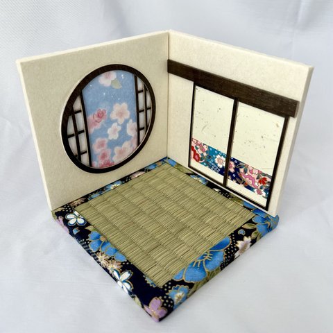  【送料無料】小さな和室(桜青空・花和柄紺色) ミニチュア和室　ドールハウス