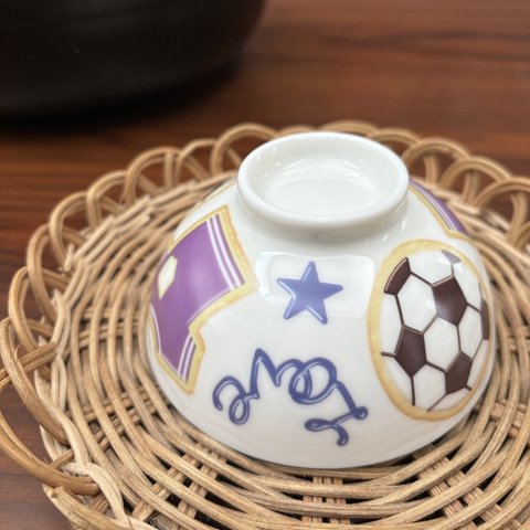 サッカー　アイシングクッキー　ピンク青　小ぶり　茶碗