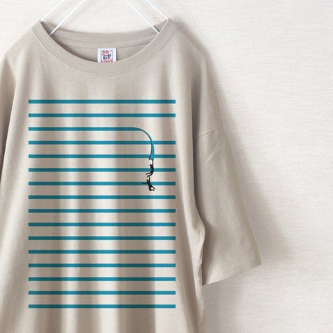 ボーダー_ぶら下がる人　ビッグシルエット　Tシャツ（ベージュ）