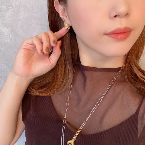 gold mini stone ピアス