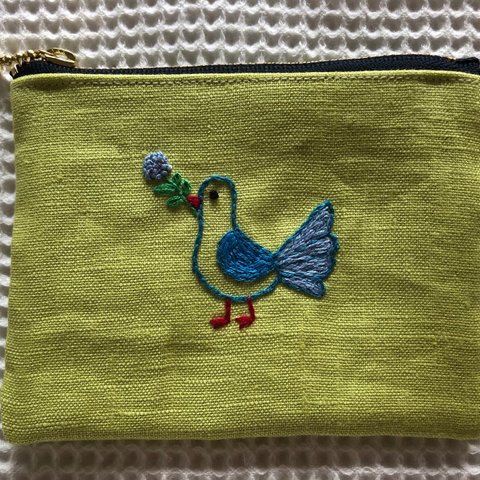 刺繍のファスナーポーチ☆鳩