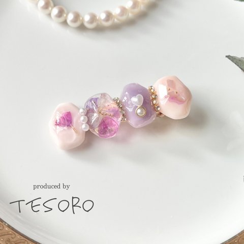 【レジン❤︎ヘアクリップ】 押し花　スターチス