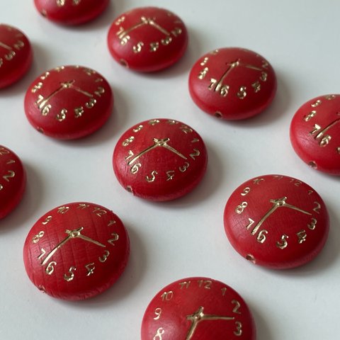 時計　木製ビーズ　(6個) 赤