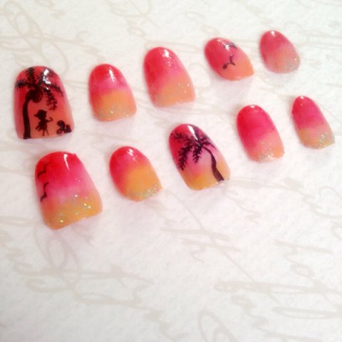 ヤシの木夕日nail