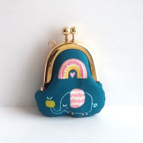 小さいがま口：豆姫：ちっちゃいがま口：littlie purse 402：かわいいがまぐち：小さな財布：象,虹,elephant, rainbow