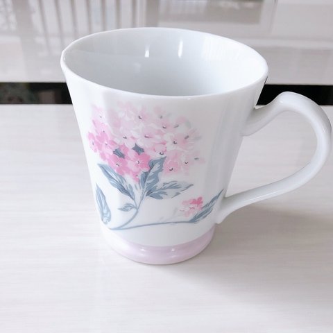 マグカップ　紫陽花ピンク　ポーセラーツ
