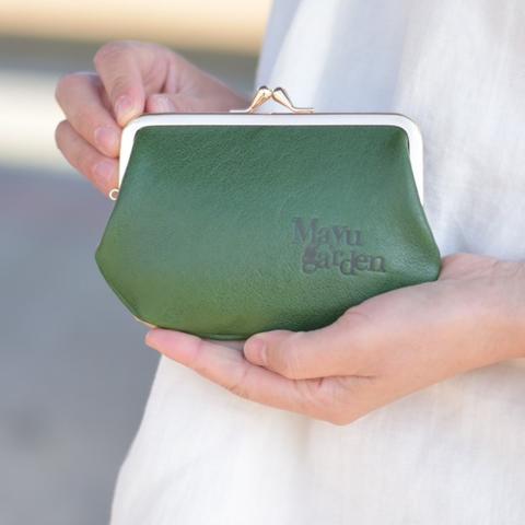 小銭を3秒で取り出せる❤️モリス×レザーの小さめバッグに入るがま口財布　新緑香るグリーン【送料無料】