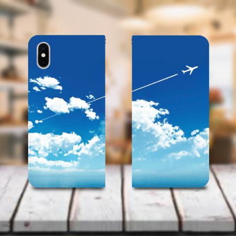 青空と飛行機雲 ver1 帯なし手帳型スマホケース