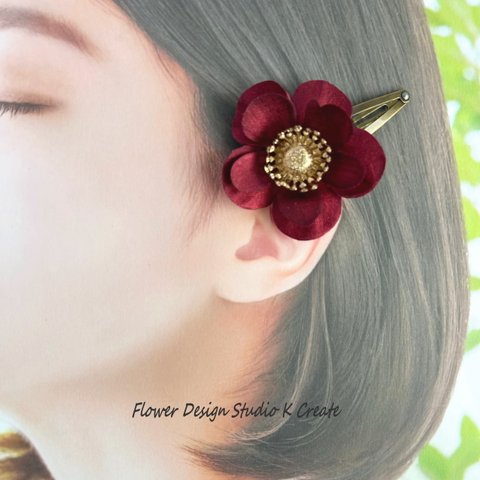 椿のお花のパッチンクリップ　椿　つばき　ツバキ　ヘアクリップ　髪飾り　パッチンクリップ　浴衣髪飾り