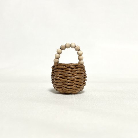 ウッドビーズハンドルカゴバッグ　ミニチュア / Miniature Wood Beads Handle Basket / hinoki
