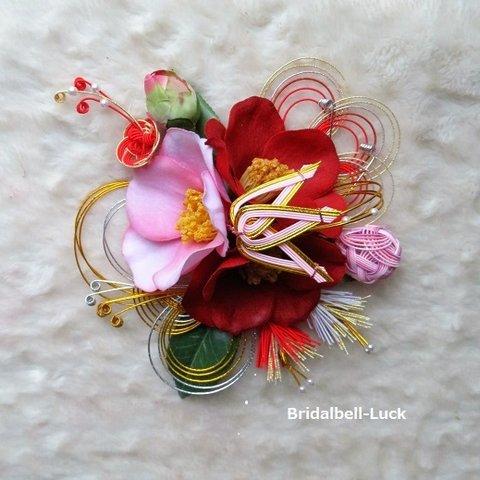 和装髪飾り　ピンク椿・赤椿・手毬・松竹・花の結び