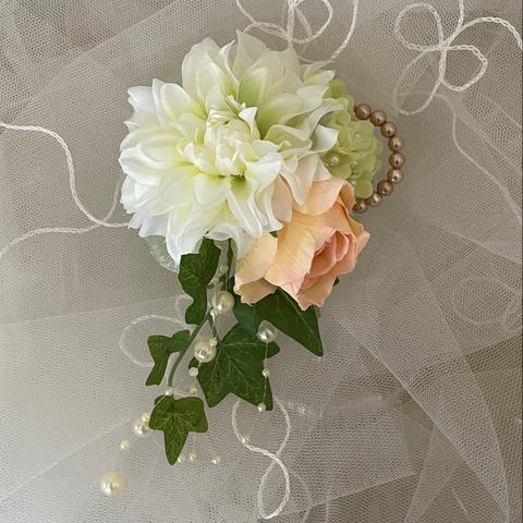 花のコサージュ　ポルテダリア×オレンジローズ　入学式　卒業式　結婚式　2305-C4
